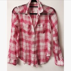 HOLLISTER SEE-THROUGH FLANNEL PINK